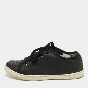 Lanvin Black Leather and Snakeskin Cap Toe Low Top Sneakers Size 38